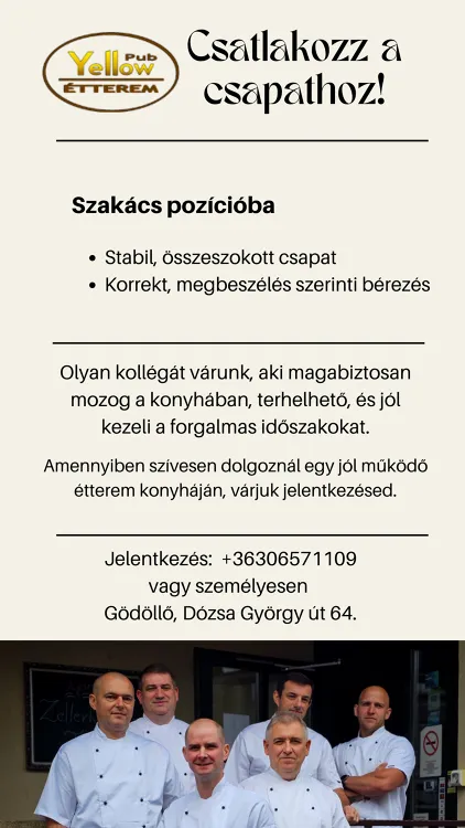 Yellow Pub munkahelyi fotója - Szakács állás Gödöllő (Kép 2)