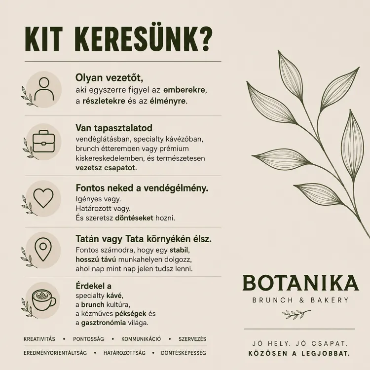 Botanika -Brunch&Bakery munkahelyi fotója - Üzletvezető állás Tata (Kép 1)